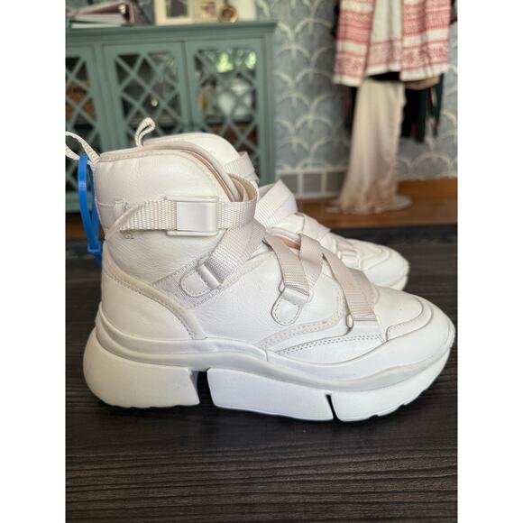 Chloé White Lambskin Leather Sonnie Western High Top Sneakers Sz. 36 - Picture 7 of 11